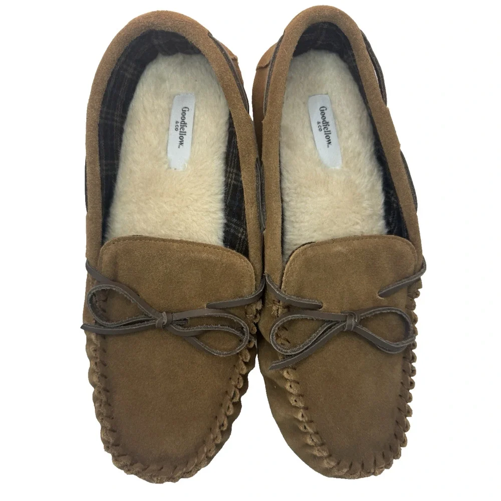 Mens Moccasin Slippers Chestnut Suede Leather Goodfellow & Co Topher 11 M